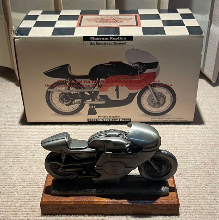 ハーレー　harley davidson 1955 KR-750 roadracer pewter replica museum collection 木製台座 金属製 ピューター レア物 美品 箱付き_画像1