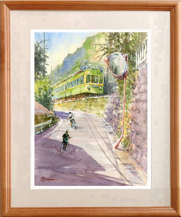 ★水彩画★原画「江ノ電が来た 3」#583