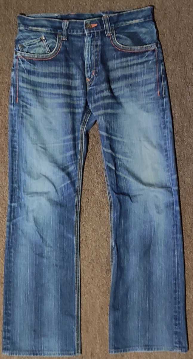 [W32]EDWIN XV-S Edwin 401XVS темно синий Denim sinchi задний ботинки cut джинсы талия примерно 42cm длина ног примерно 79cm колени примерно 22cm кромка примерно 24cm