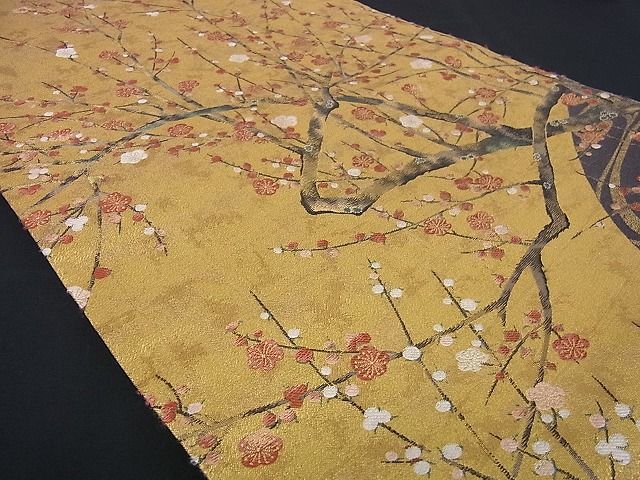 花美人■極上 西陣あさぎ 丸帯 尾形光琳 紅白梅図屏風 松島図屏風 本金経箔 千八百口織 逸品 ps3147の画像3