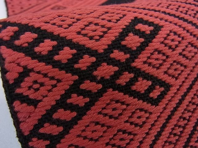 高評価 303mn29◇こぎん刺し 八寸名古屋帯 工芸 花 菱文◇美品