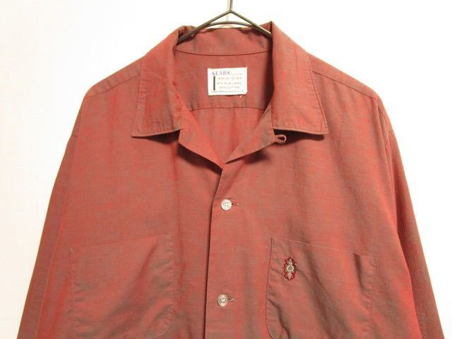 1960's〜70's SEARS vintage box silhouette open collar shirt オープンカラーシャツ 長袖シャツ ビンテージシャツ_画像2