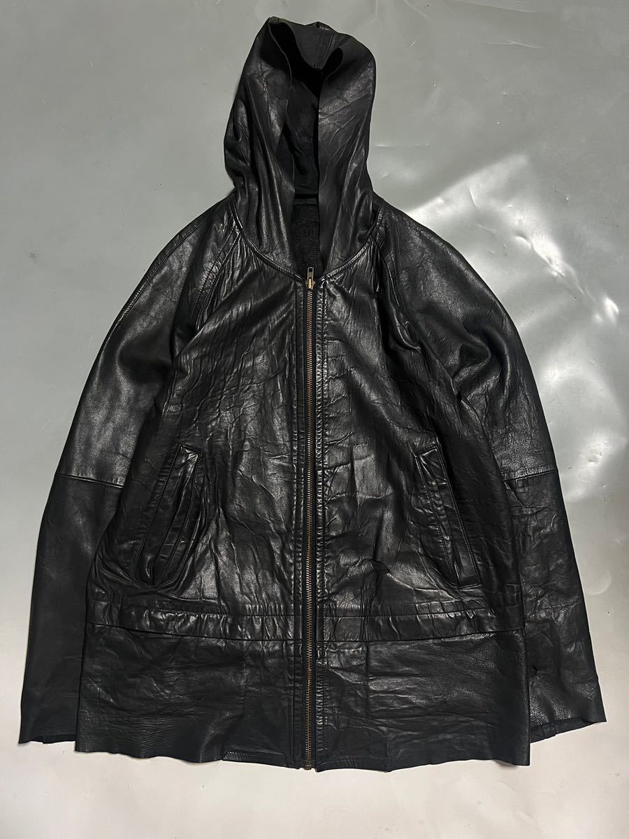 AD1998 アーカイブ COMME des GARCONS HOMME ギャルソン オム 穴あき加工 レザー マウンテンパーカー 黒 M_画像1