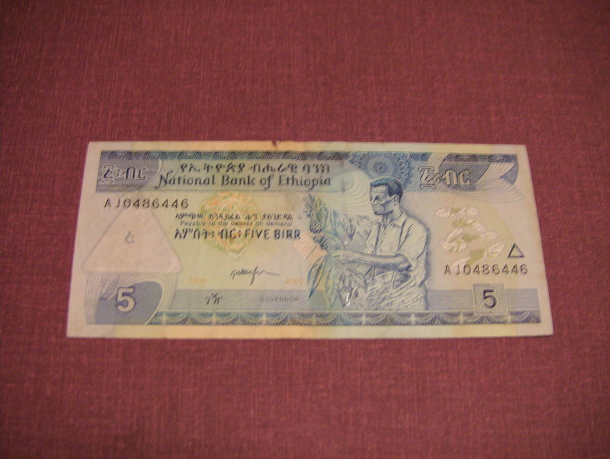 M■エチオピア紙幣■2000年5ブル紙幣(並品)_画像1