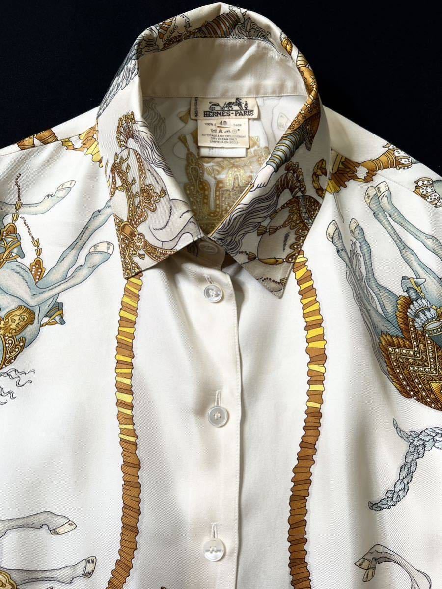 HERMES シルクシャツ チュニック ヴィンテージ 馬 太陽王の祝典 スカーフ-