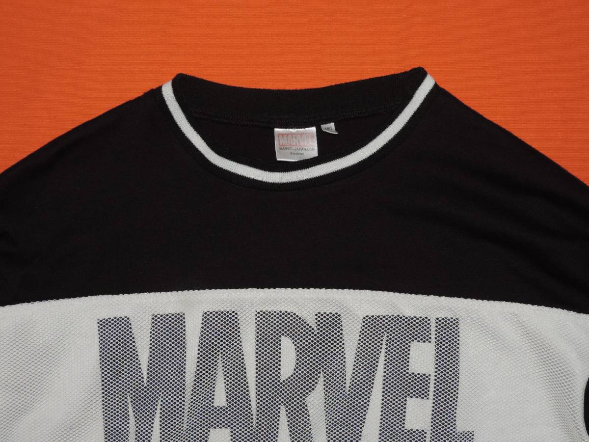 ♪MARVELのロゴプリントメッシュ系デザイン黒の長袖Tシャツ☆１６０センチ☆マーベル☆_画像2