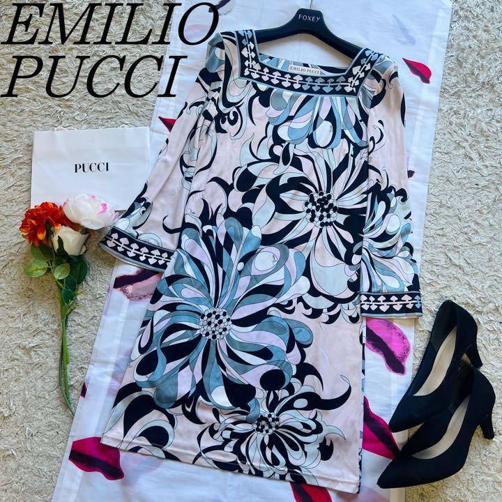 サイズ交換対象外 【良品】EMILIO PUCCI 膝丈ワンピース ベルスリーブ