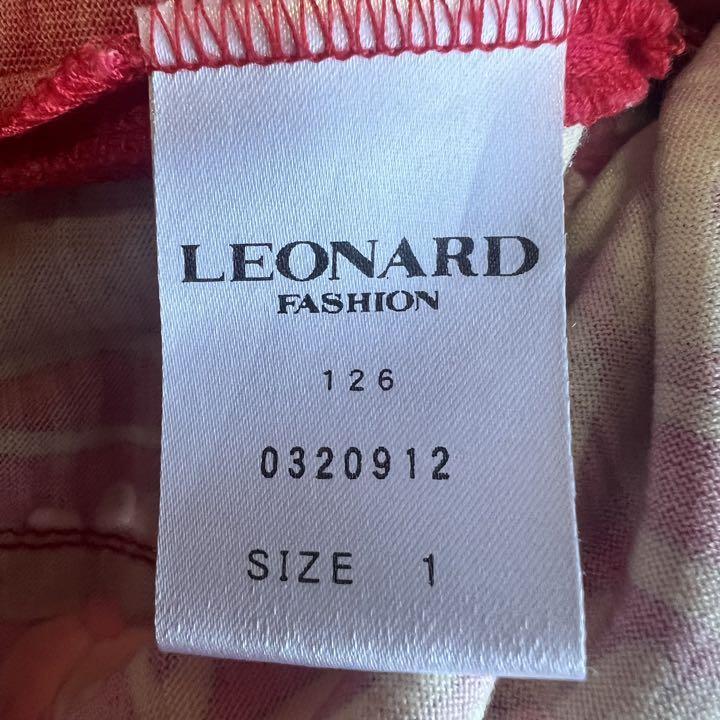 良品】LEONARD 膝丈ワンピース 総柄 カンカン 赤 花柄 長袖 M 1