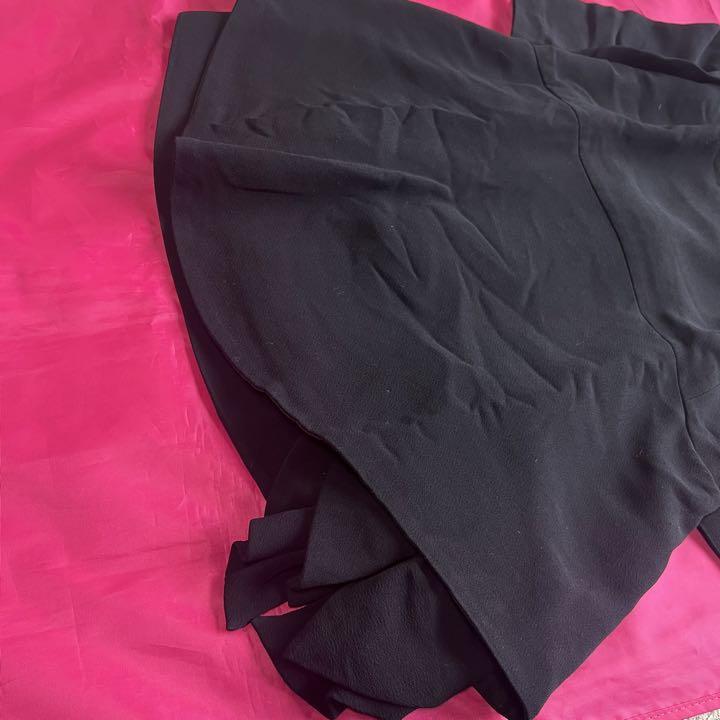 【良品】MIU MIU 膝丈ワンピース ブラック フレア リボン フリル 36 ミュウミュウ S 黒 長袖 ロングスリーブ ドレス