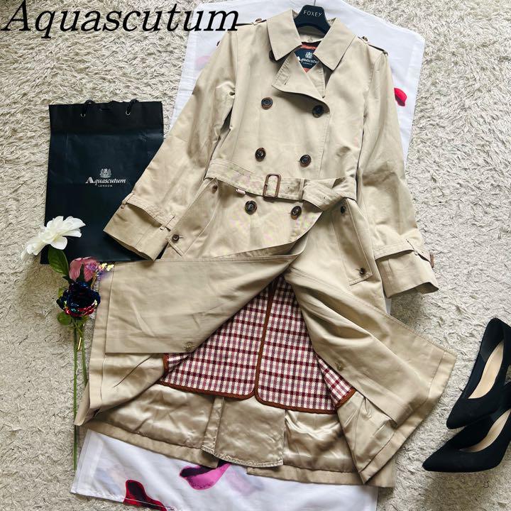 美品】Aquascutum ロングトレンチコート ライナー付き 6F ベージュ-