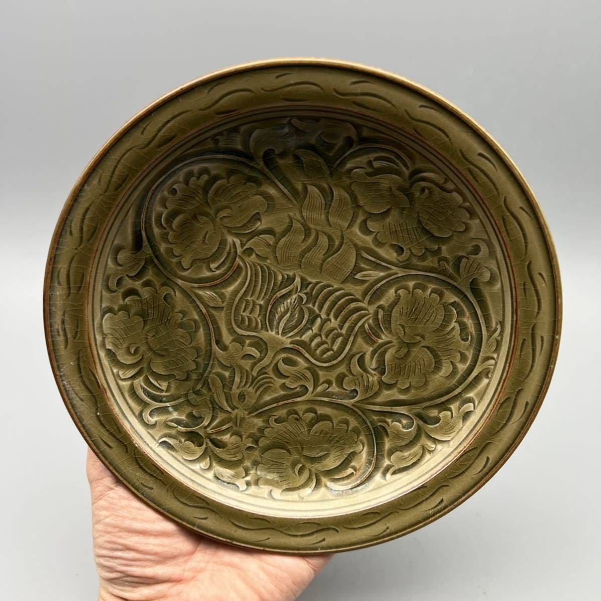 中国古美術 唐物 宋代 耀州窯 盤 皿 青磁 古美術 古玩 古董 骨董