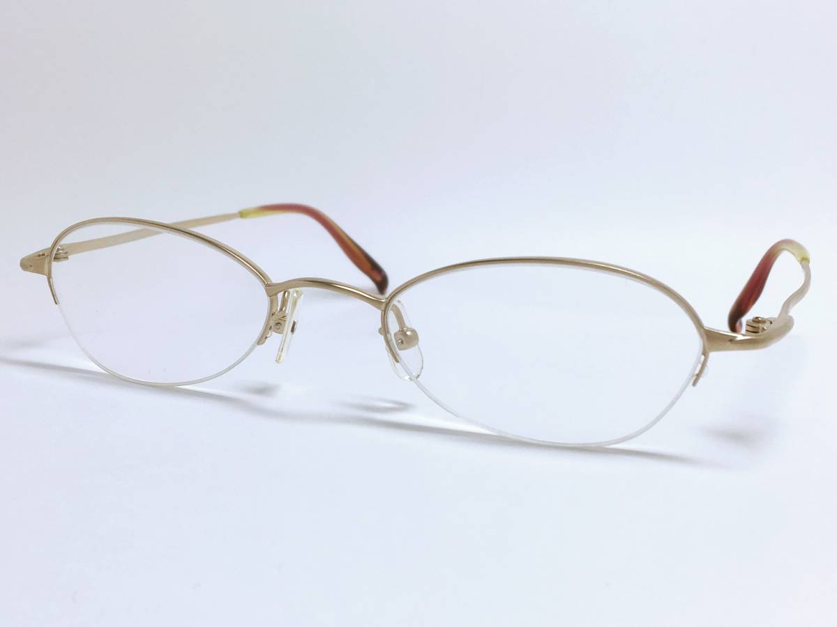 チタン 日本製 メガネ ★ ナイロール 軽量 ゴールド ★ シンプル 美品 コンパクト ★ メガネフレーム