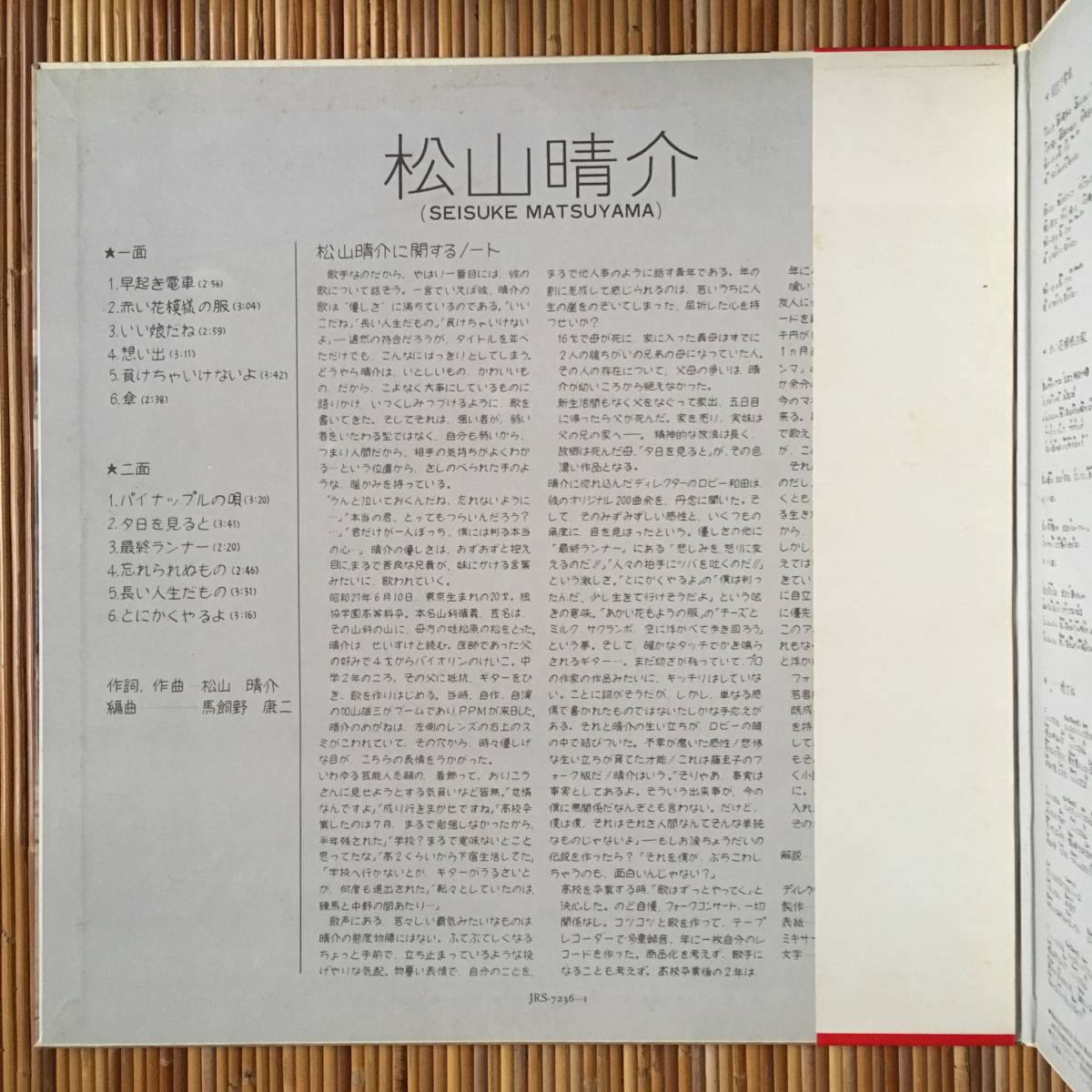 ＜和モノ＞松山晴介『晴介』LP～馬飼野康二/URC的/帯付/帯付き/にほ_画像2