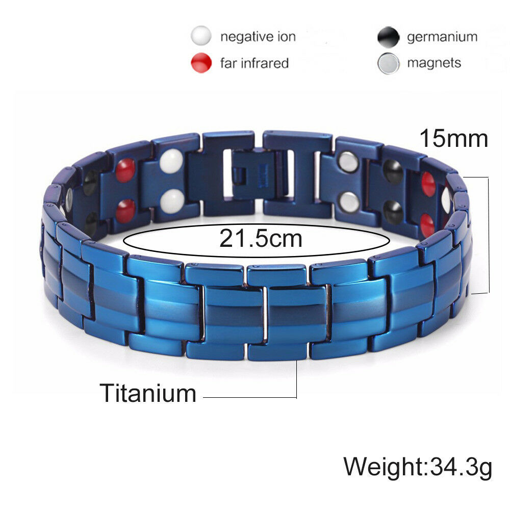 【サイズ調整可】ゲルマニウム 遠赤外線 マイナスイオン マグネット ブレスレット 磁気ブレスレット チタン メンズ 健康 アクセサリー　青_画像2