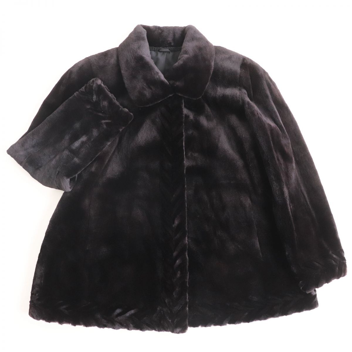 美品●SAGA MINK サガシェアードミンク デザイン 本毛皮ショートコート ジャケット ダークブラウン F 毛質艶やか・柔らか◎