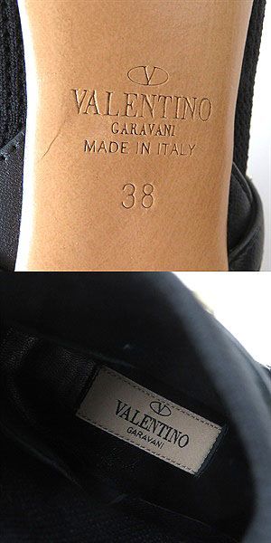 未使用品 VALENTINO GARAVANI ヴァレンティノ ガラヴァーニ ロックスタッズ ファブリックヒール ショートブーツ ブラック 38 イタリア製