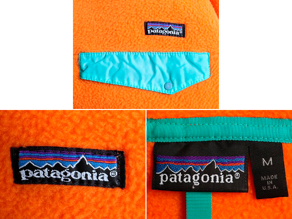 90s USA製 ■ 91年製 パタゴニア フリース スナップT ( メンズ M ) 古着 Patagonia オールド プルオーバー ジャケット マンゴー アウトドア_画像4