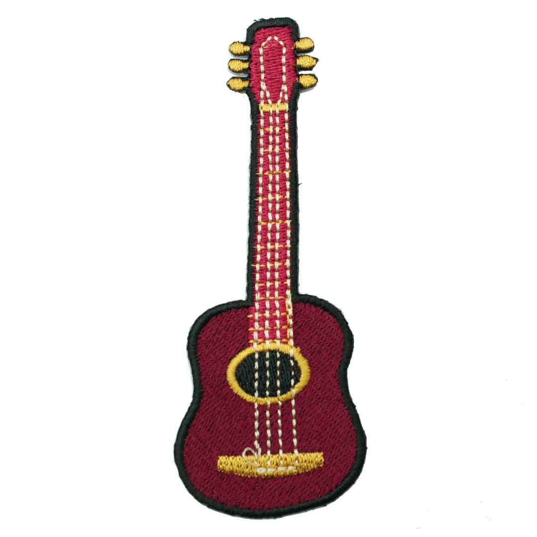 アイロンワッペン ギター Guitar エンジ 音楽 ミュージック 楽器 デザイン 簡単貼り付け アップリケ 刺繍 裁縫_画像1
