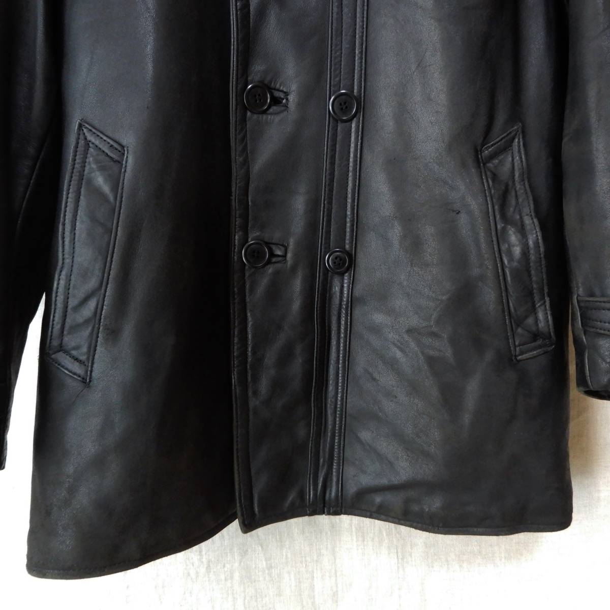 French Work Leather Jacket Black Le Corbusier Jacket Vintage フレンチワーク  レザージャケット ダブルブレスト コルビジェジャケット