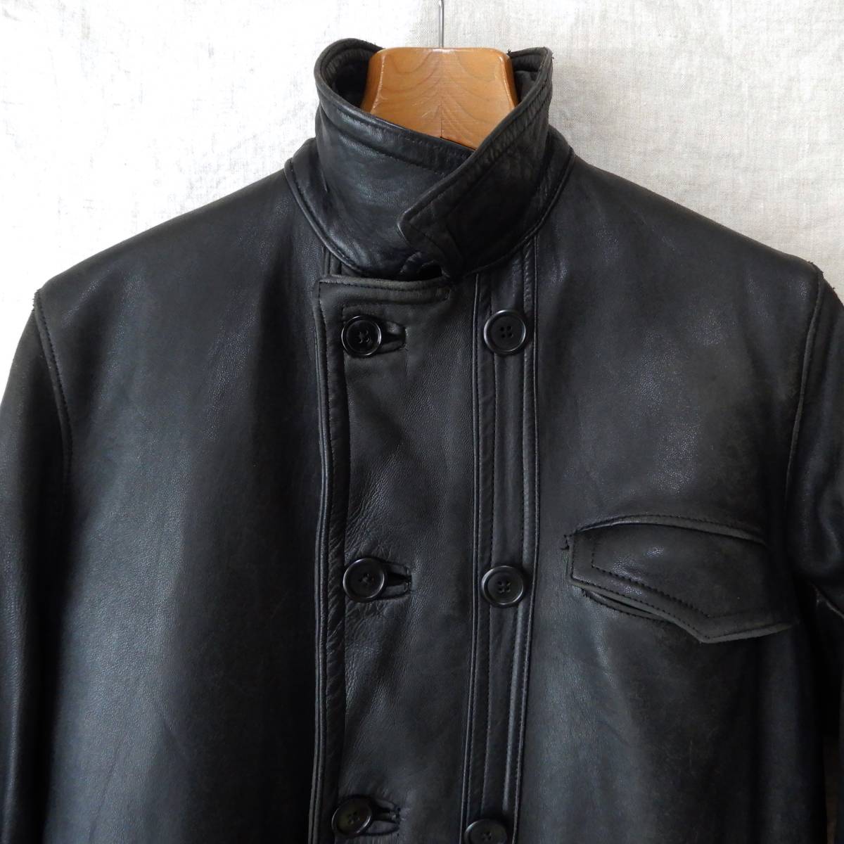 French Work Leather Jacket Black Le Corbusier Jacket Vintage フレンチワーク  レザージャケット ダブルブレスト コルビジェジャケット