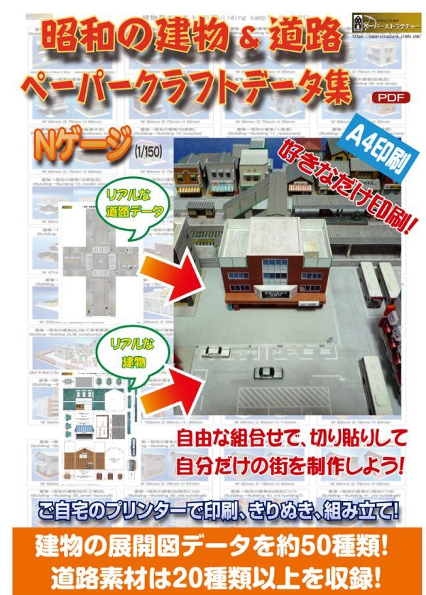 ダウンロード版 ペーパークラフト 昭和の建物と道路 展開図データ集 Nスケール 自宅で印刷 制作 新品 送料無料 のヤフオク落札情報