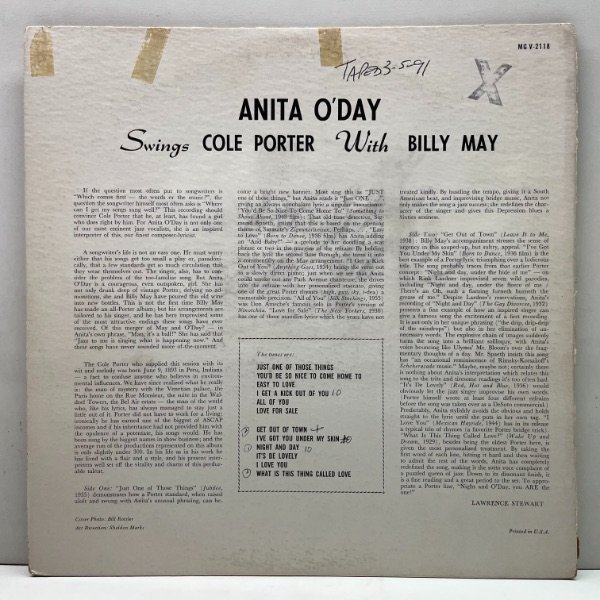 良再生!! USオリジナル MONO 初版 青ラベ 深溝 ANITA O'DAY Swings Cole Porter ('59 Verve) アニタが歌うコール・ポーター集！米 モノラル_画像2