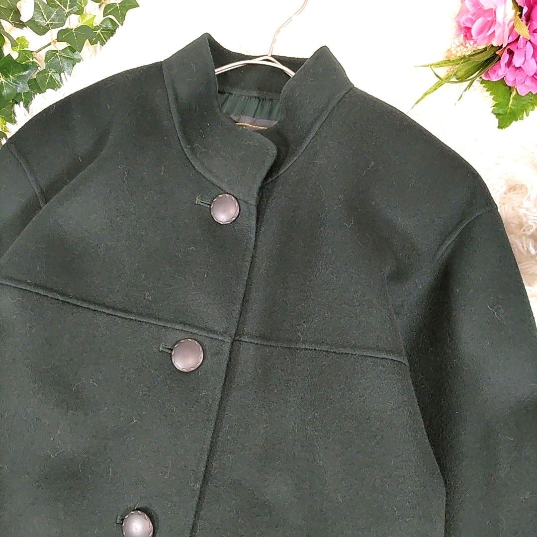 レリアン◎上質 ロングコート(11)カシミヤ ウール 極美品 深緑 昭和レトロ