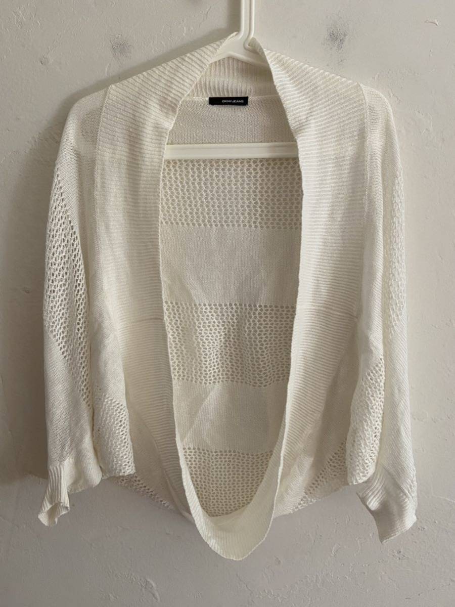 [ free shipping ] used DKNY Donna Karan design knitted cardigan flax . size F