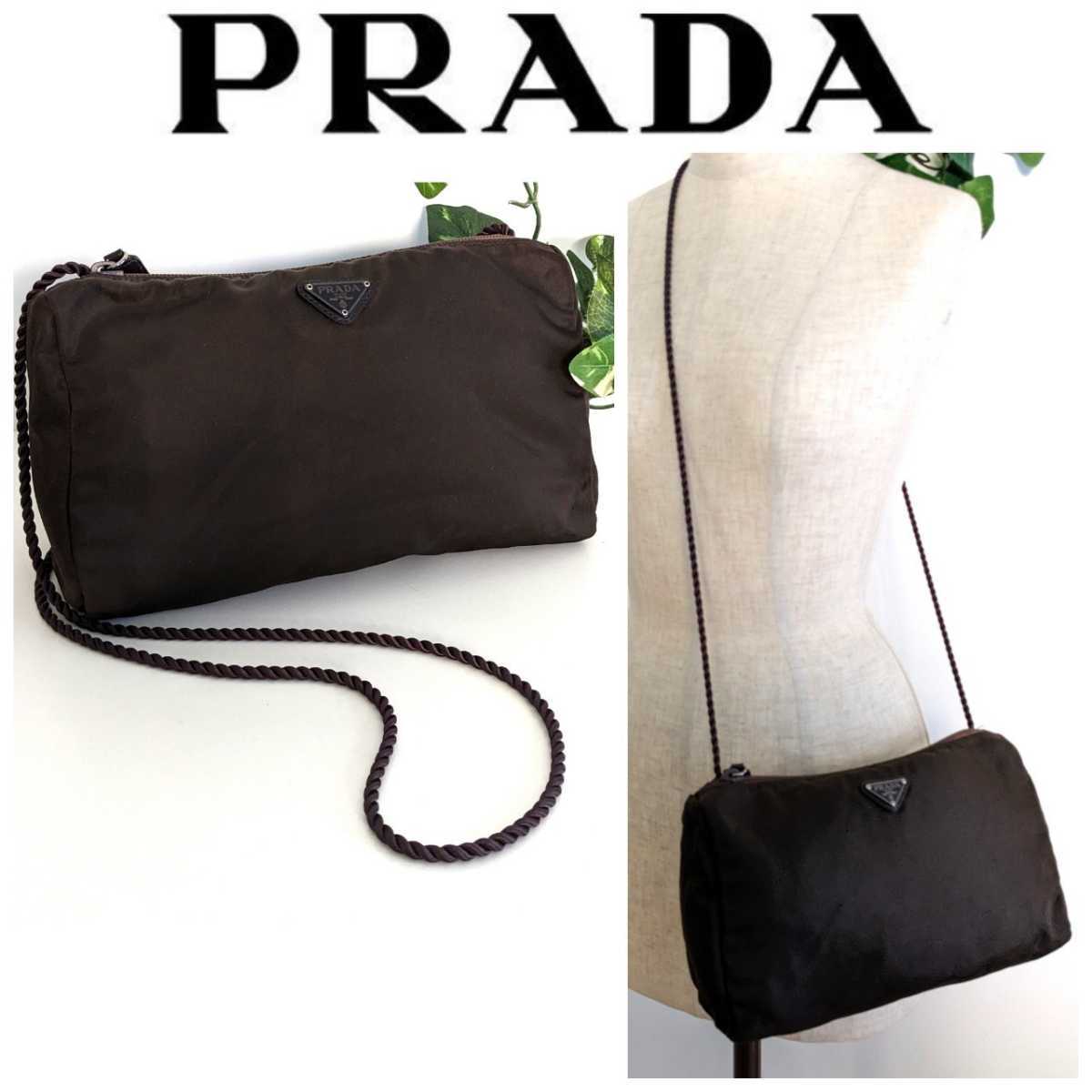 良品 PRADA プラダ ナイロン サコッシュ ショルダーポーチ 鞄 ポシェット ボディバッグ ミニバッグ 茶色 カーキ ブラウン レディースメンズ_画像1