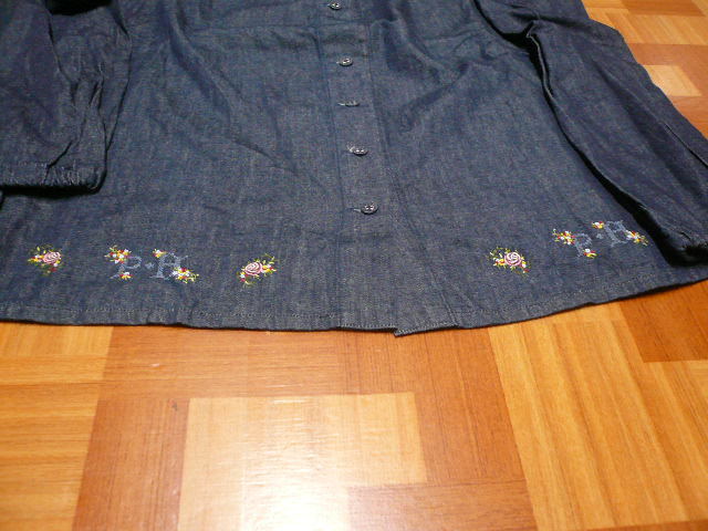 * Pink House blue Denim la gran long sleeve * circle collar cord over blouse cotton 100% made in Japan Vintage 