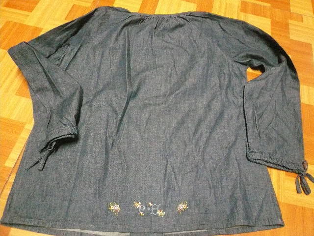 * Pink House blue Denim la gran long sleeve * circle collar cord over blouse cotton 100% made in Japan Vintage 