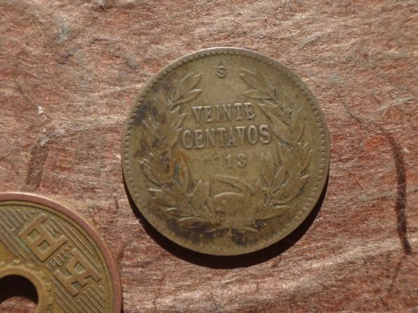 チリ 20Centavos 銀貨 1913年 KM#151.3 (21.7mm, 2.8g)の画像1
