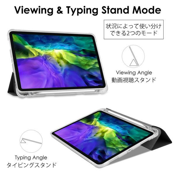 iPad 第10世代用 10.9 インチ 新品 ケース スカイブルー マグネット クリアケース カバー Appleペンシル収納 手帳型 レザー 耐衝撃 スタン_画像2