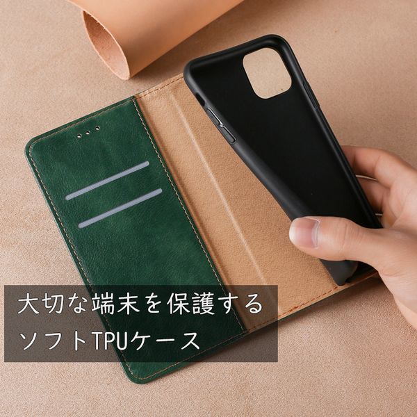 iPhone 14pro 用 スマホケース 新品 グリーン 手帳型 レザー 耐衝撃 アイフォン カード収納 携帯ケース_画像5