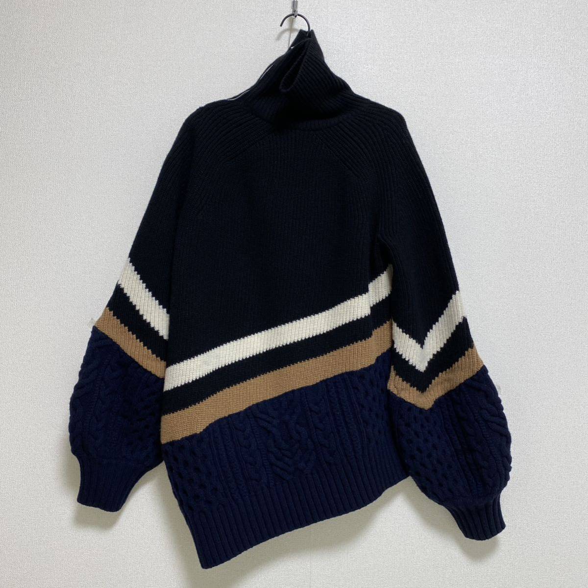 8万超【新品 未使用】★sacai サカイ★ケーブル タートル ハイネック ウール ニット セーター トップス プルオーバー 黒 ブラック レディースファッション レディースファッション