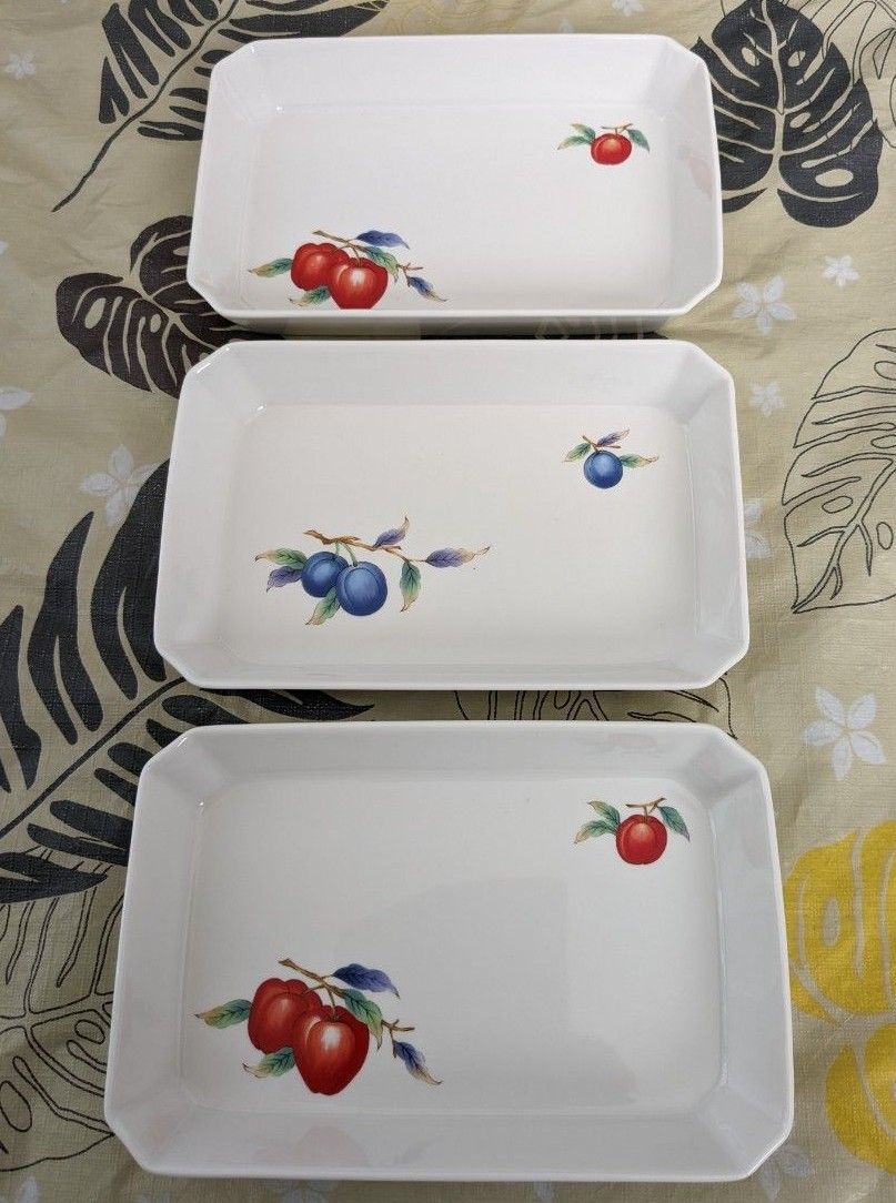 花柄　角皿　平皿　長方形　白皿　菓子皿トレイ皿　小物入れ　3枚セット