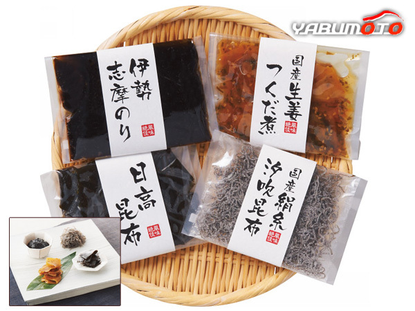 国産佃煮詰合せ 国産生姜つくだ煮50g 伊勢志摩のり100g 国産絹糸汐吹昆布20g 日高昆布50g KT-20 税率8％_画像1