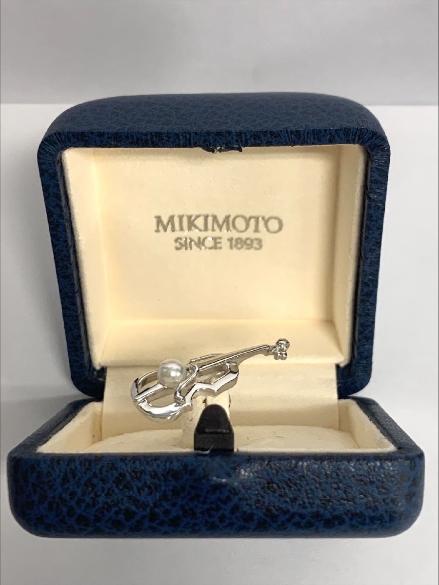 【80】１円～ピンブローチ ミキモト真珠 MIKIMOTO バイオリン 楽器 パール 銀製 シルバー オシャレ の画像6