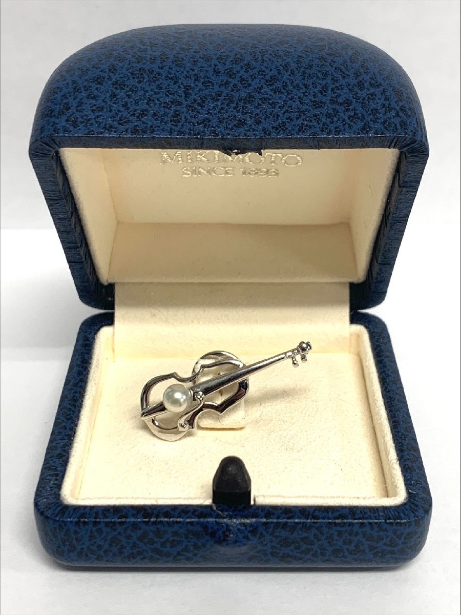 【80】１円～ピンブローチ ミキモト真珠 MIKIMOTO バイオリン 楽器 パール 銀製 シルバー オシャレ の画像1