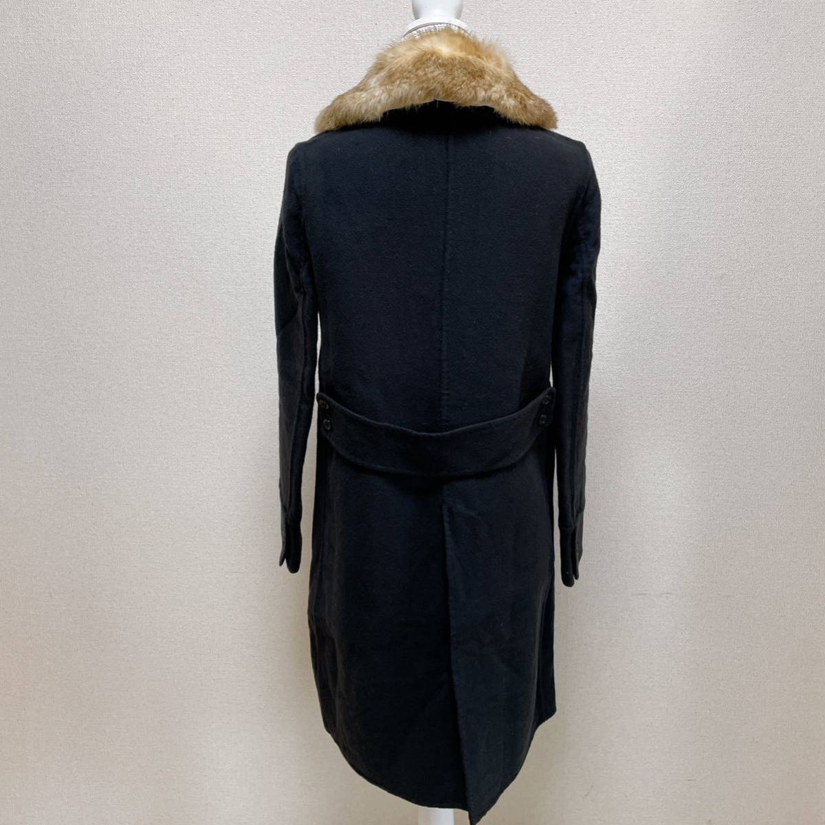 ジャーナルスタンダード　journal standard ウール100%コート　ファー襟　ブラック　黒 ロングコート　バックベルト