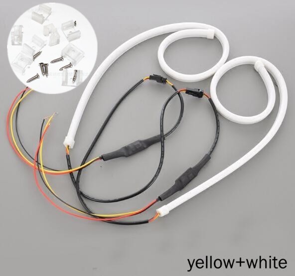 12V LED シリコンチューブ 60cm LEDテープ ライト ウインカーポジション 白/黄 ホワイト/アンバー 2本セット DD65の画像3