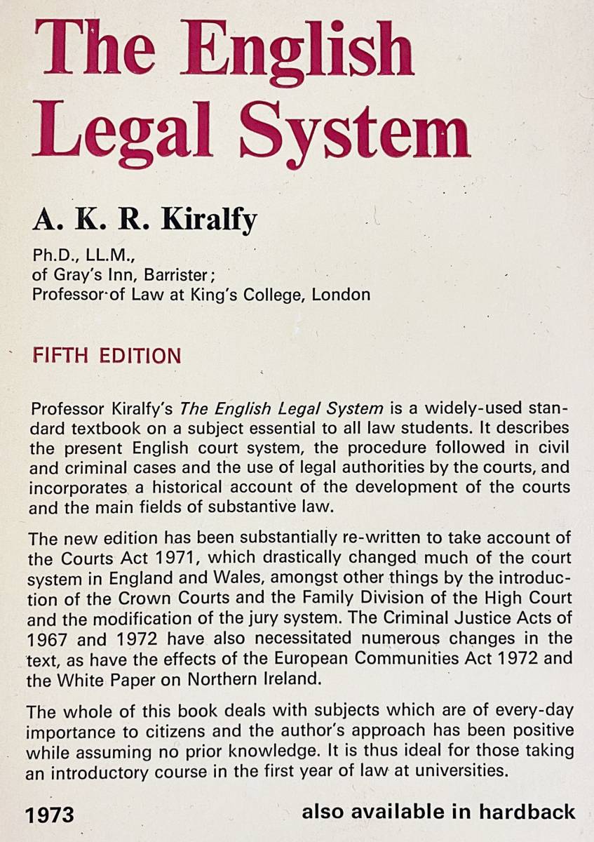 ■【英語洋書2冊セット】英国法制度 [The English Legal System] K.J.EDDEY、A.K.R.KIRALFY=著　Sweet & Maxwell　●イギリス法_画像3