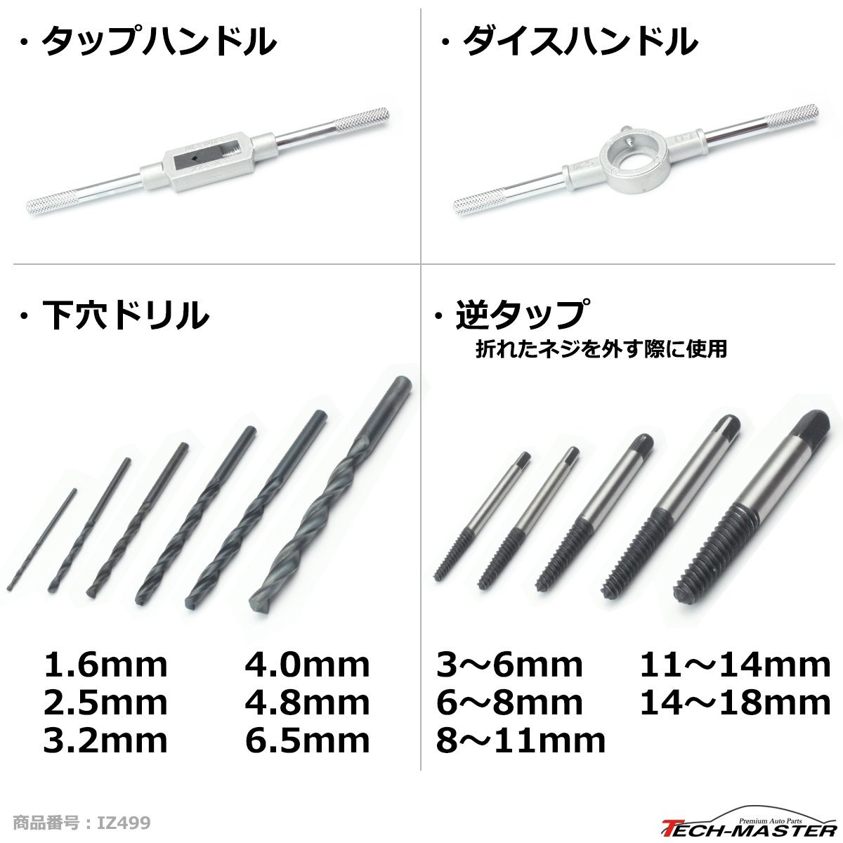 タップダイス セット 潰れたネジ穴 ネジ山の修復に M3 M4 M5 M6 M7 M8 M10 M12 NPT-1/8 IZ499_画像4