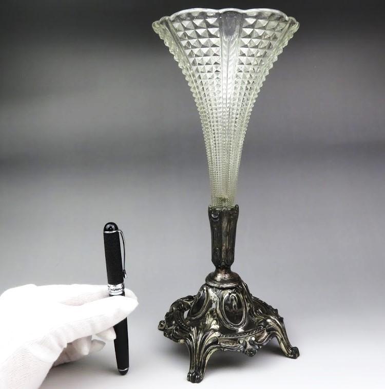 優雅★オールドバカラ 花瓶ブロンズベース 大型31㎝ ダイヤモンドカット アールヌーボー装飾 baccarat vase サンルイ の画像7