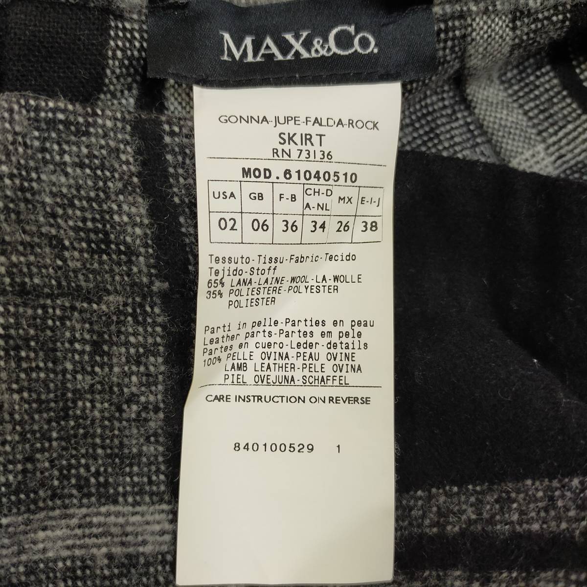 マックスアンドコー MAX＆Co. プリーツスカート サイズ2 M ブラック ホワイト チェック ミニ丈 シンプル サイドチャック かわいい 1955