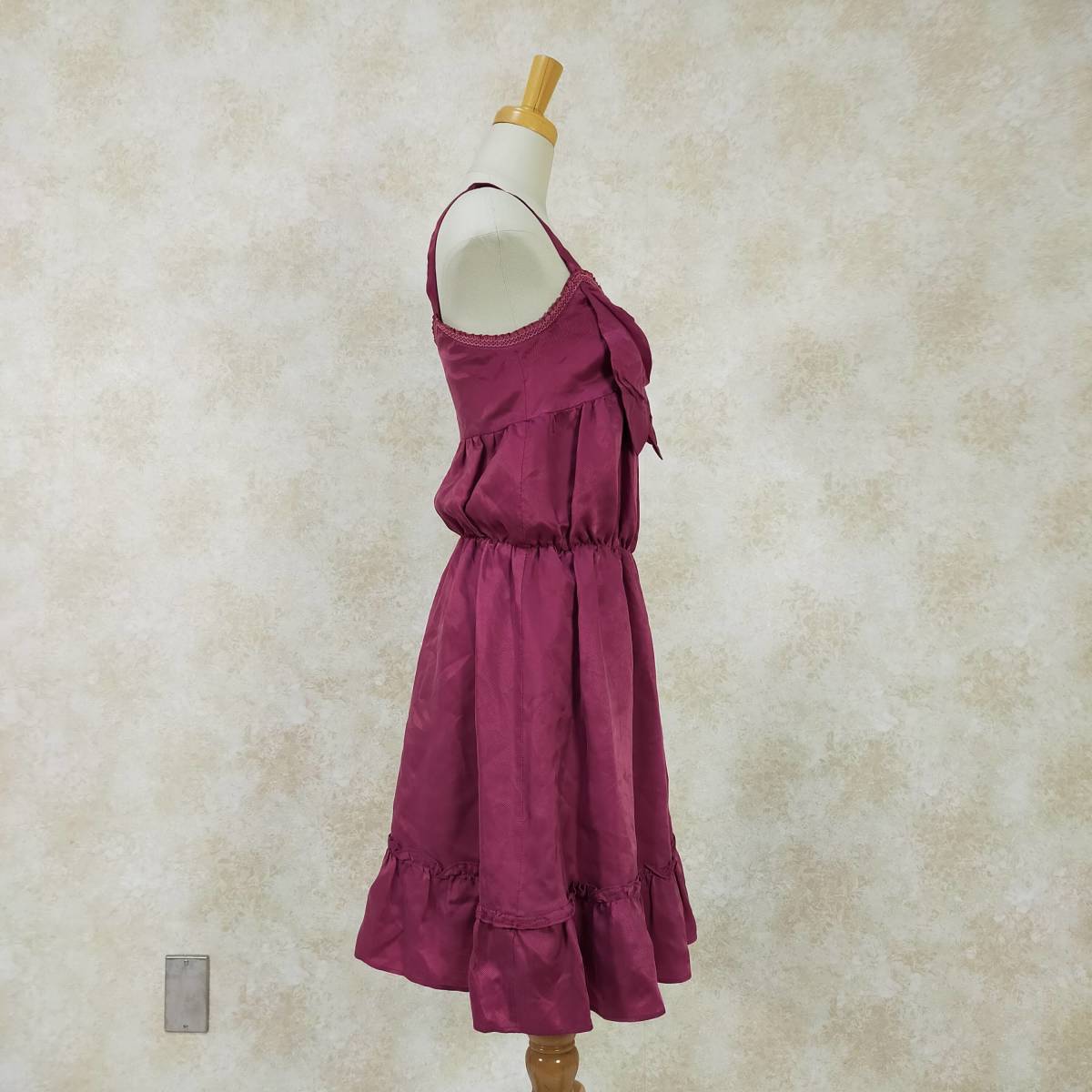  Jill Stuart JILL STUART dress size 0 XS pink made in Japan ribbon camisole knee height side button embroidery lining have cupra 100 1948