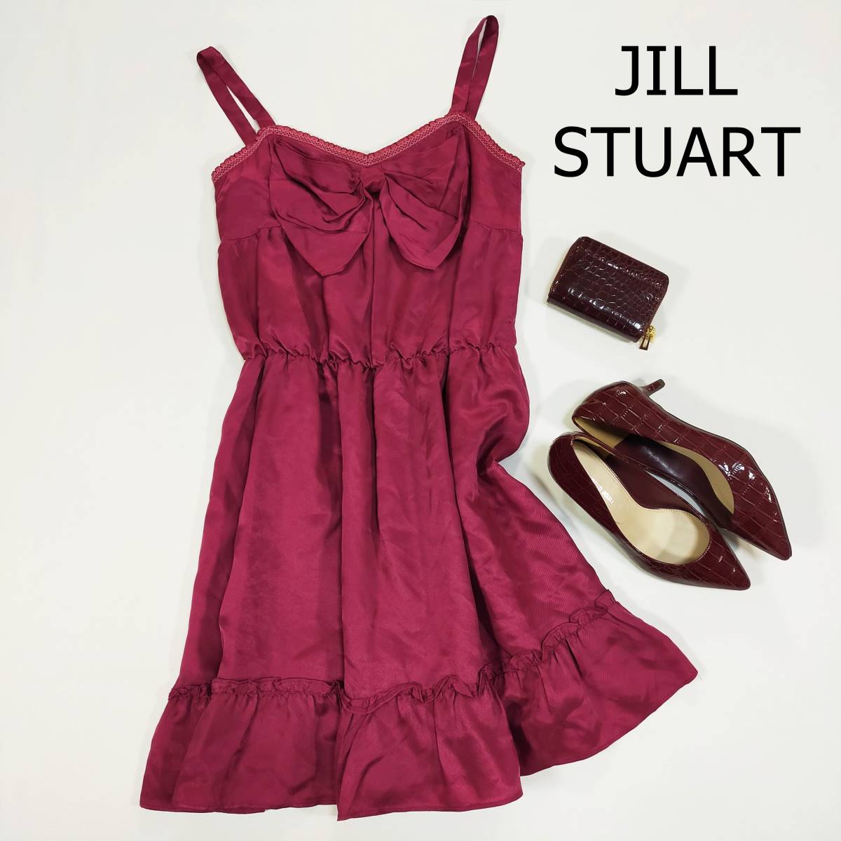  Jill Stuart JILL STUART dress size 0 XS pink made in Japan ribbon camisole knee height side button embroidery lining have cupra 100 1948