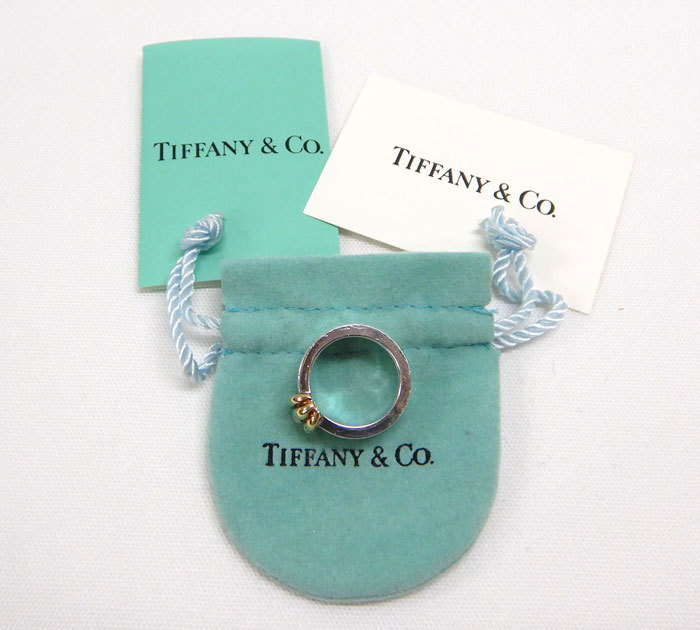 TIFFANY&Co. ティファニー グルーヴドヴィズ 925 750 3ロウリング FB2262 約8号 シルバー イエローゴールド SV925 K18YG グルーブドリング_画像8