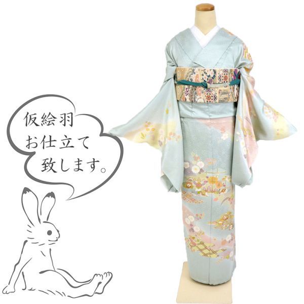 15 着物 正絹訪問着 未仕立て 仮絵羽 作家物 落款 友禅 刺繍-