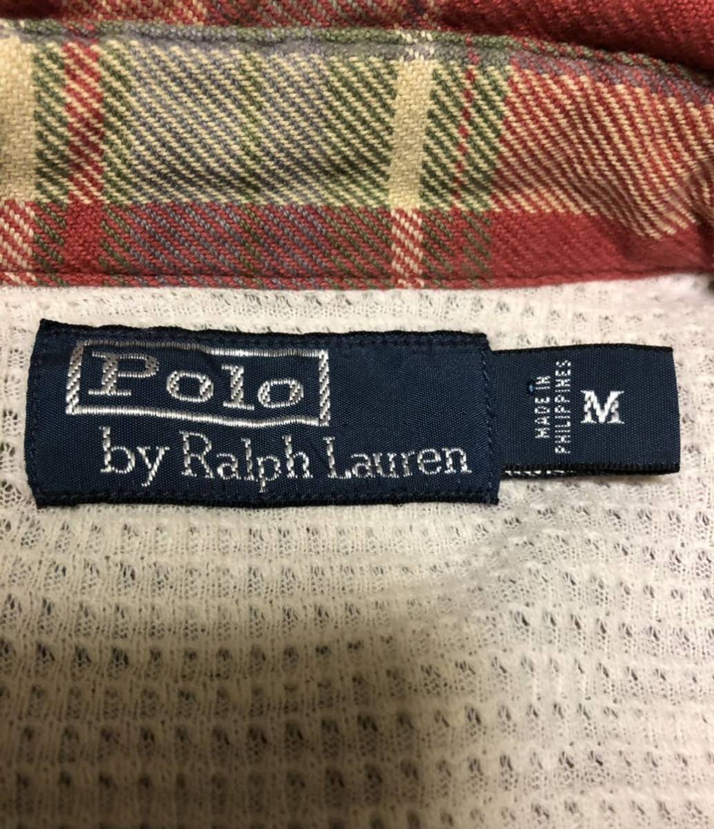 Polo by Ralph Lauren ラルフローレン 裏地サーマル チェック ネルシャツ 赤系　サイズM_画像6